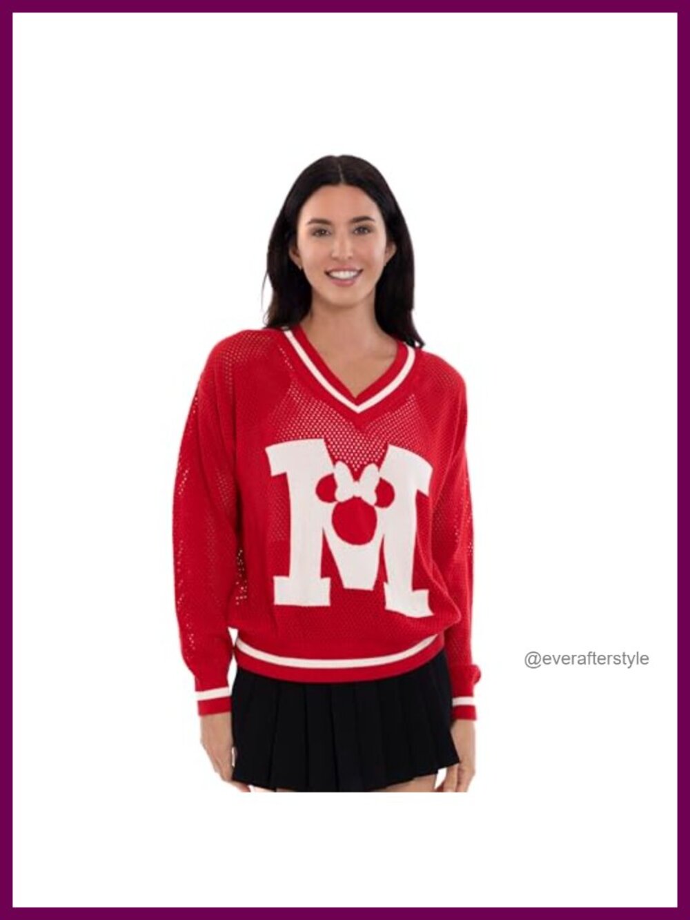 Disney Minnie Mouse V-Neck Pullover Sweater Intarsia Knit